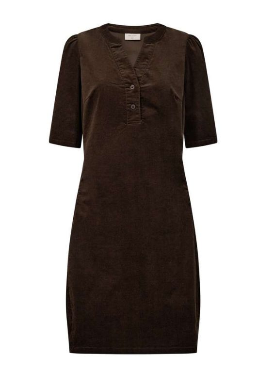 FreeQuent Olana dress I Fløjlskjole med korte ærmer i brun