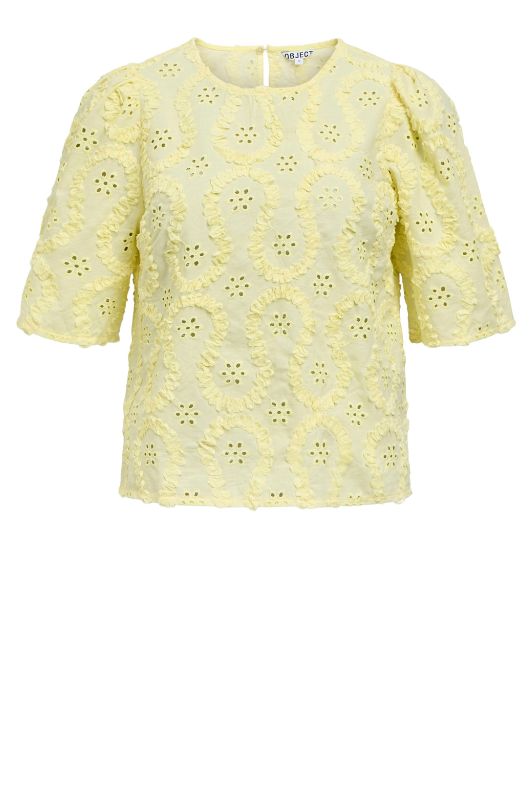 Object Laily broderie anglaise top i gul I Dresslab