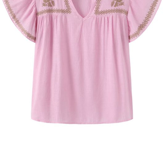 Luxzuz Vika bluse I Rosa sommerbluse med kontrast broderi