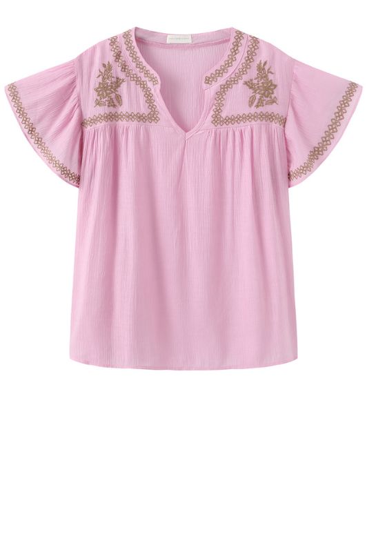 Luxzuz Vika bluse I Rosa sommerbluse med kontrast broderi