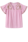Luxzuz Vika bluse I Rosa sommerbluse med kontrast broderi