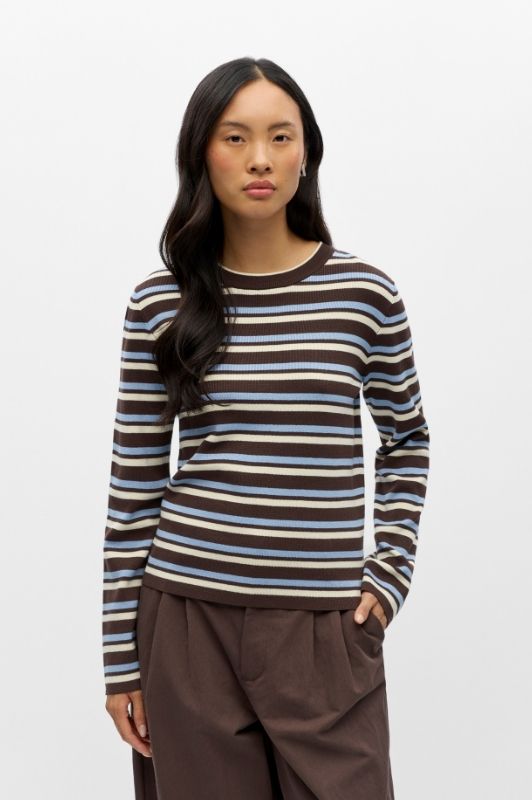 Object Ester pullover I Strikbluse i brun med striber