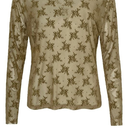 Ofelia Gitte bluse | Army meshbluse med tone i tone print