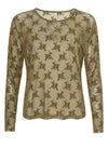 Ofelia Gitte bluse | Army meshbluse med tone i tone print