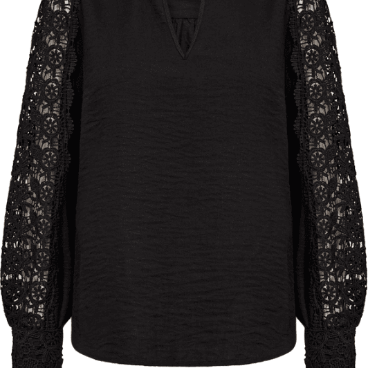 Freequent Essa bluse med blondeærme sort