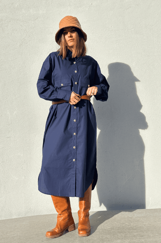 PRE ORDER Gaspar Sevilla poplin dress i navy