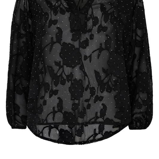 Ofelia Raia bluse I Fin top i sort burnout med rhinesten