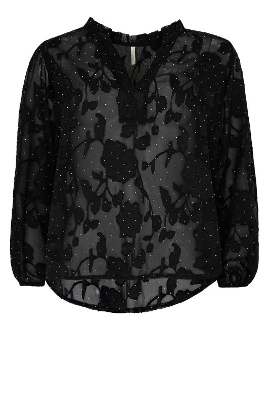 Ofelia Raia bluse I Fin top i sort burnout med rhinesten
