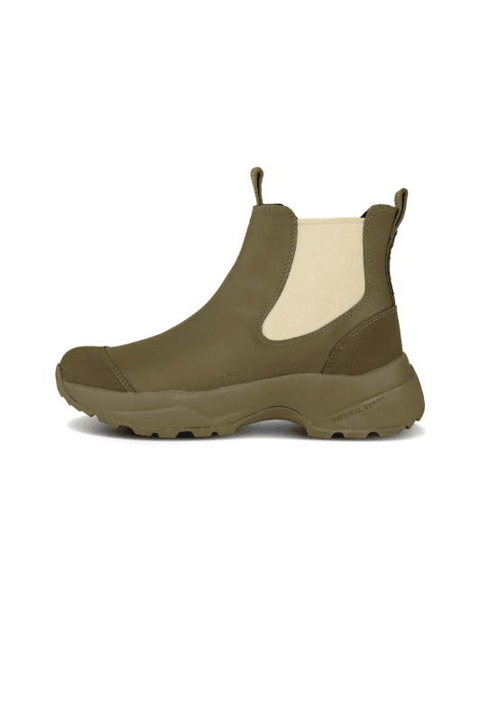 WODEN Siri Waterproof | Cool gummistøvler i khaki / creme
