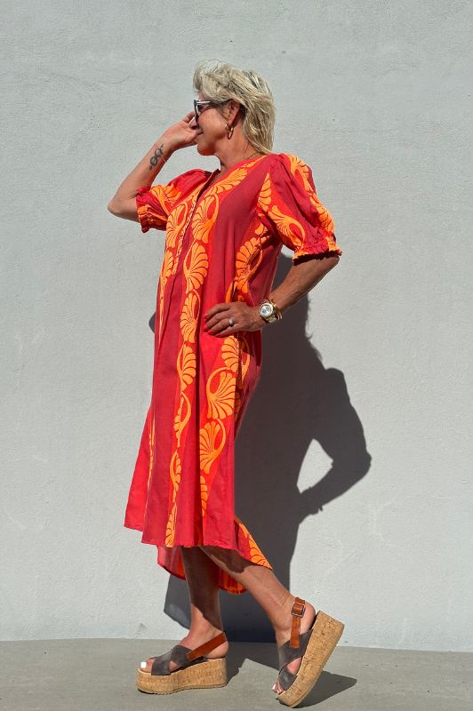 Gaspar Tunø dress | Cool jaquard kjole i orange og pink