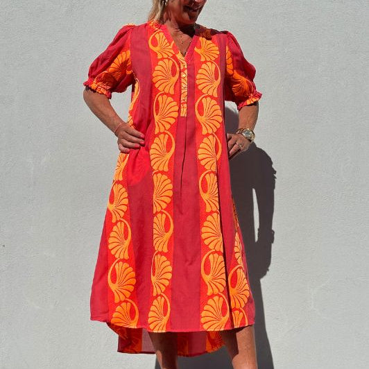 Gaspar Tunø dress | Cool jaquard kjole i orange og pink