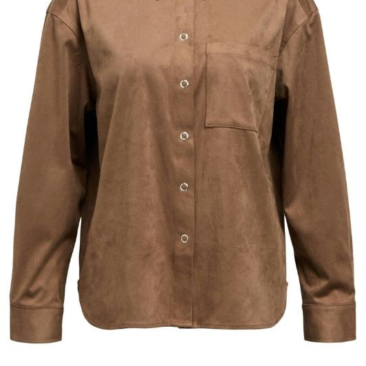 Object Fenja fake suede skjortebluse i cognac