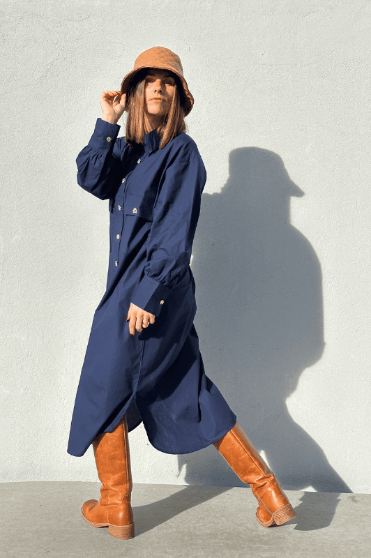 PRE ORDER Gaspar Sevilla poplin dress i navy