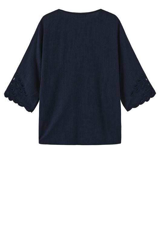 Luxzuz Vicha hørbluse i navy med blonde I Dresslab
