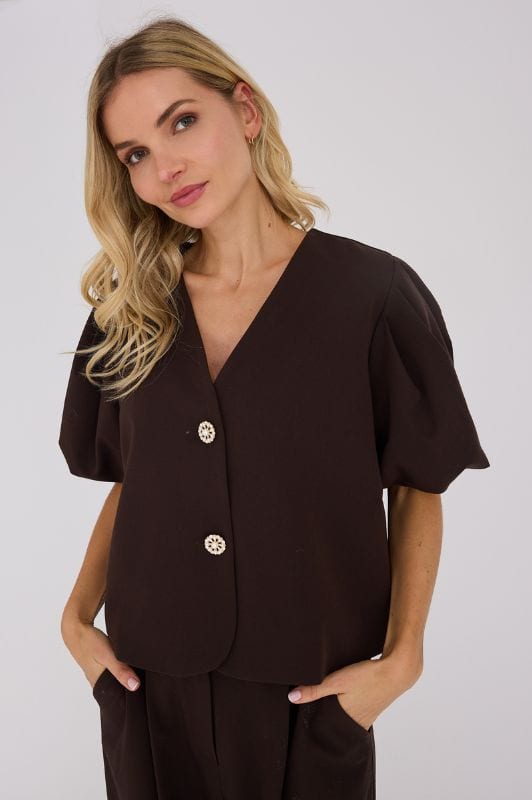 A-View Christa Pearl jacket I Kort festjakke i mørkebrun