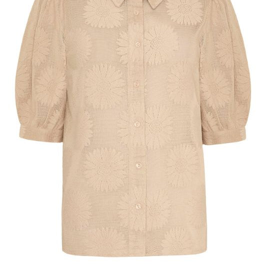 Ofelia Lola blouse I Fin strikbluse med blomstermotiv i sand