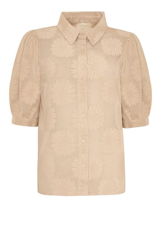 Ofelia Lola blouse I Fin strikbluse med blomstermotiv i sand