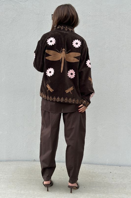 Gaspar Utah short velvet jacket I  Velourjakke med broderi i mørkebrun