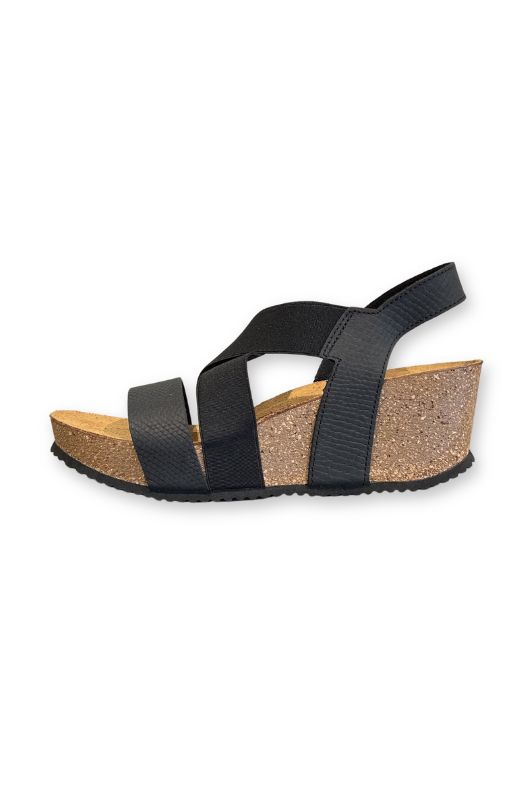 Copenhagen Shoes Stacia sandal I Sort med kilehæl og snakelook I Dresslab