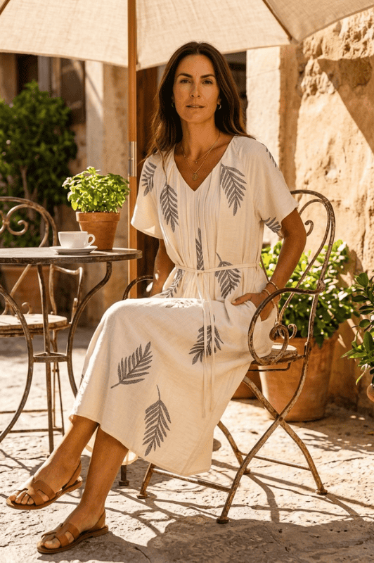 Prepair Maria dress | Sommerkjole i creme med bladprint I Dresslab