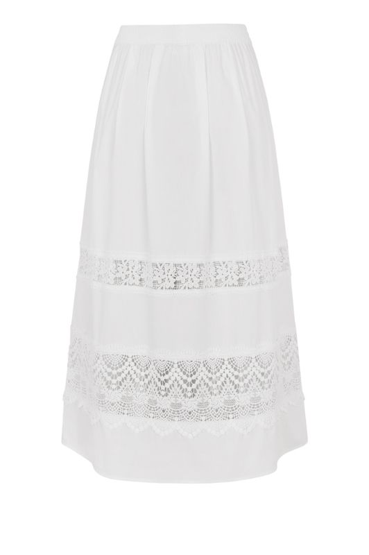 Tooday Alba nederdel med blondebort i hvid I Dresslab