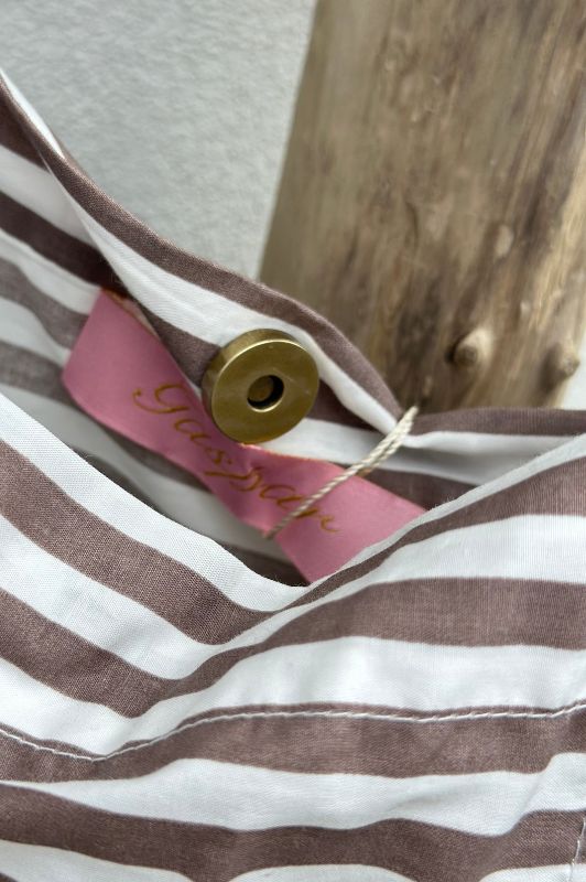 Gaspar Fiji tote bag stribert brun med broderi I Dresslab