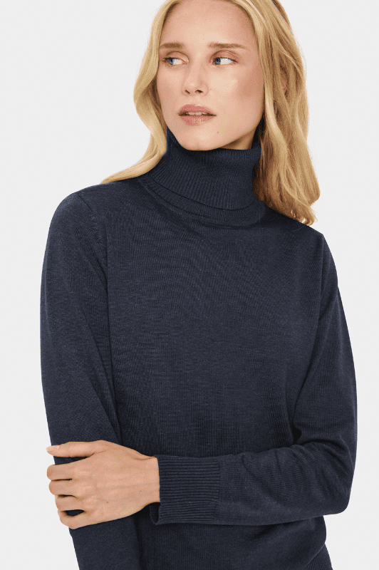 Saint Tropez Mila strik | Strikket rullekrave pullover i mørkeblå