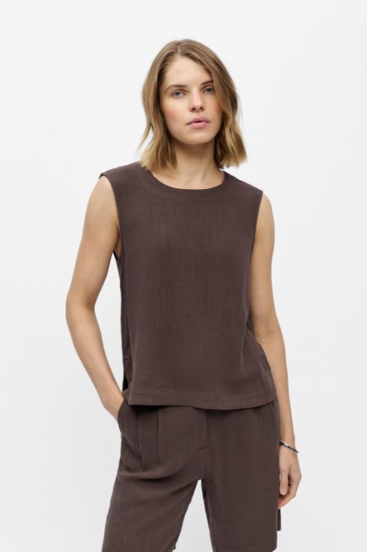 Object Sanne chokobrun top i hørmix I Dresslab