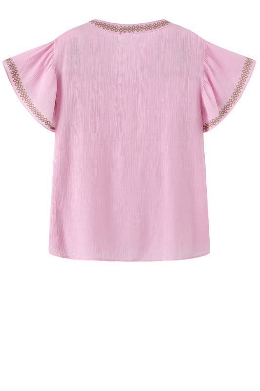 Luxzuz Vika bluse I Rosa sommerbluse med kontrast broderi