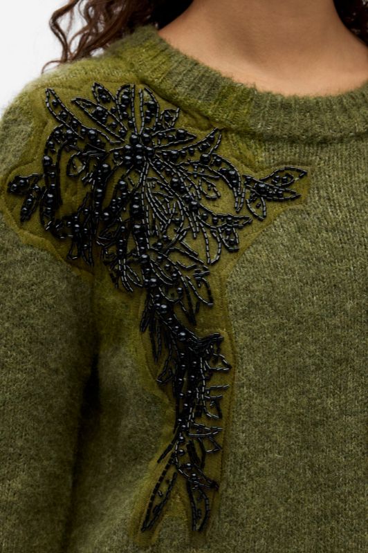 Object Melea knit I Grøn strik med sorte perler