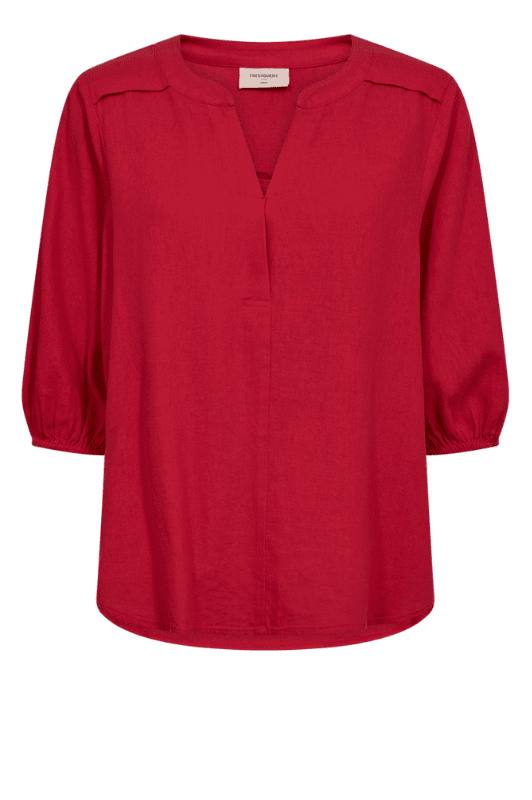 Freequent Lava shirt | Feminin hørbluse i rød I Dresslab