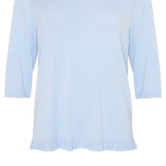 Ofelia Clera strik t-shirt med flæsekant i lyseblå I Dresslab