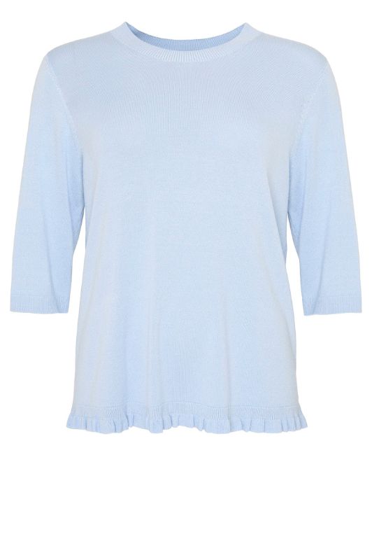 Ofelia Clera strik t-shirt med flæsekant i lyseblå I Dresslab