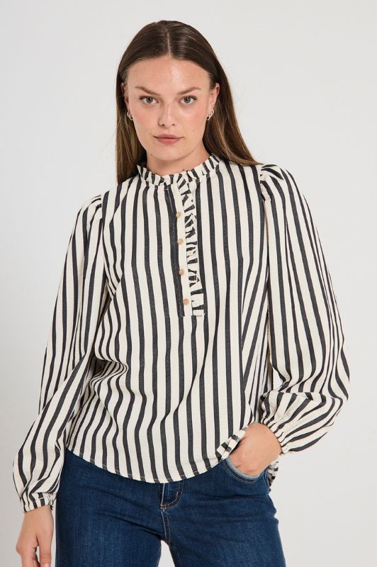 FreeQuent Noto skjorte | Stribet bluse i sort