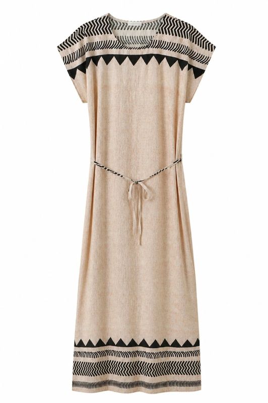 Luxzuz Vera dress | Kortærmet kjole i sand med bindebånd