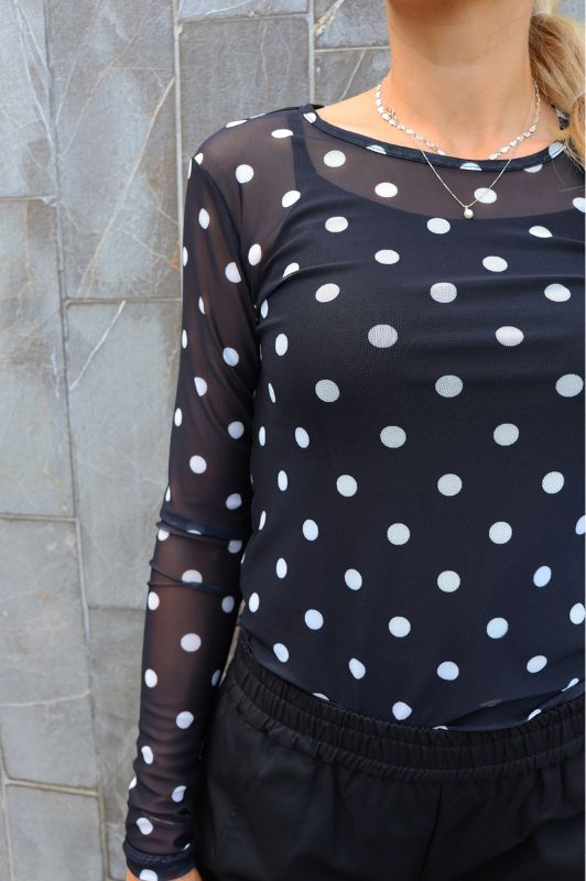 Liberté Mesh top I Sort med hvide prikker