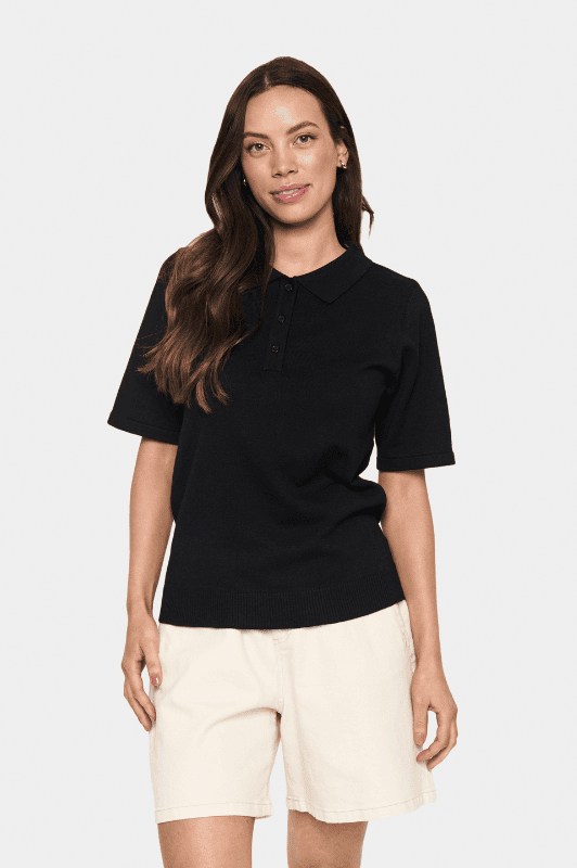Saint Tropez Mila strik I Polo pullover i sort