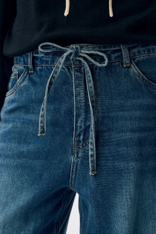 Object Rosie denim pant med bindebånd i taljen | Mørk blå vask