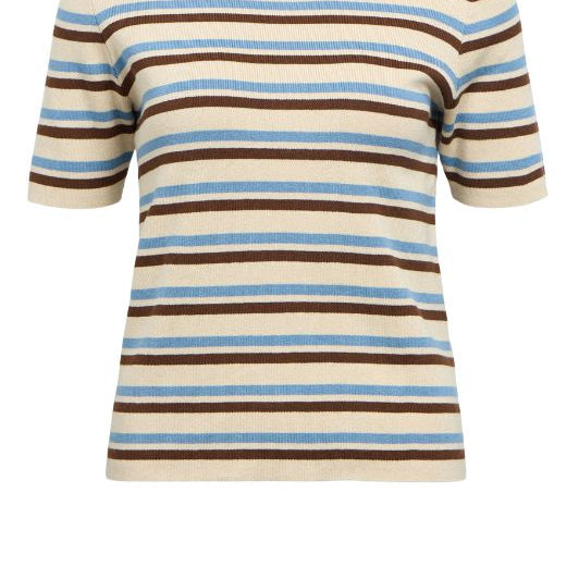 Object Jester blå sand new knit s/s top i strib I Dresslab