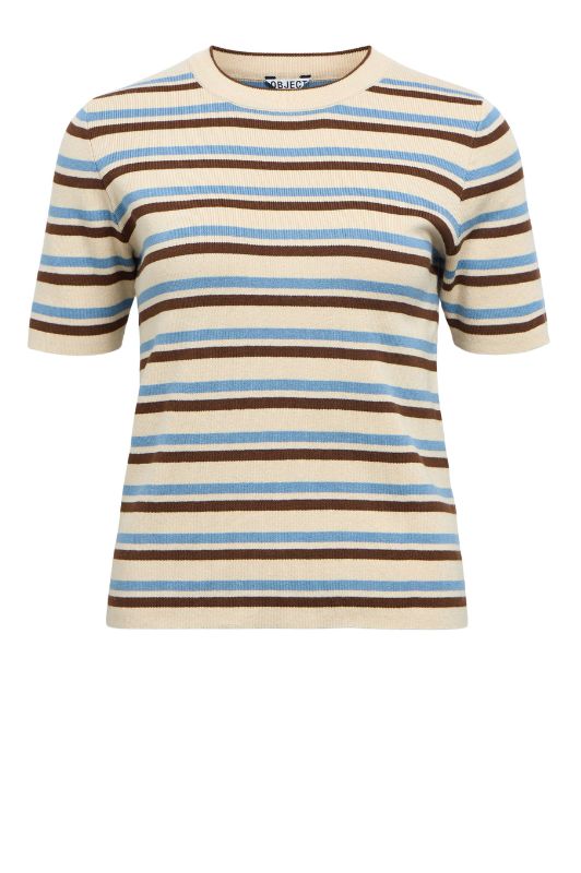 Object Jester blå sand new knit s/s top i strib I Dresslab