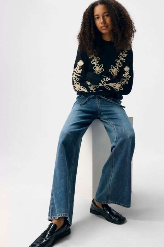 Object Rosie denim pant med bindebånd i taljen | Mørk blå vask