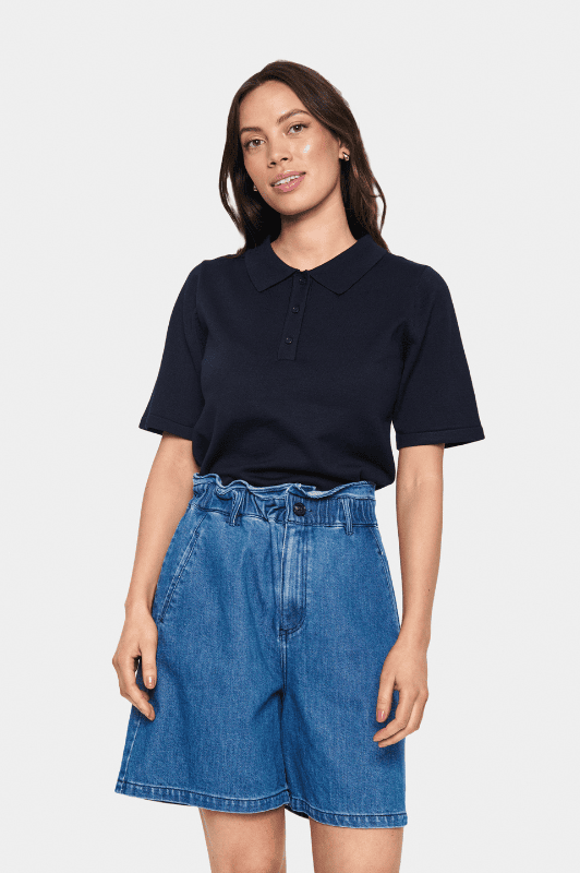 Saint Tropez Mila strik I Polo pullover i navy