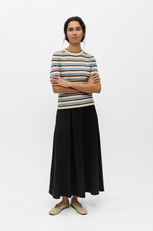 Object Jester blå sand new knit s/s top i strib I Dresslab
