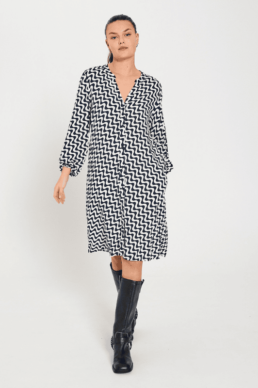 Freequent Adney dress | Langærmet viskosekjole i grafisk print
