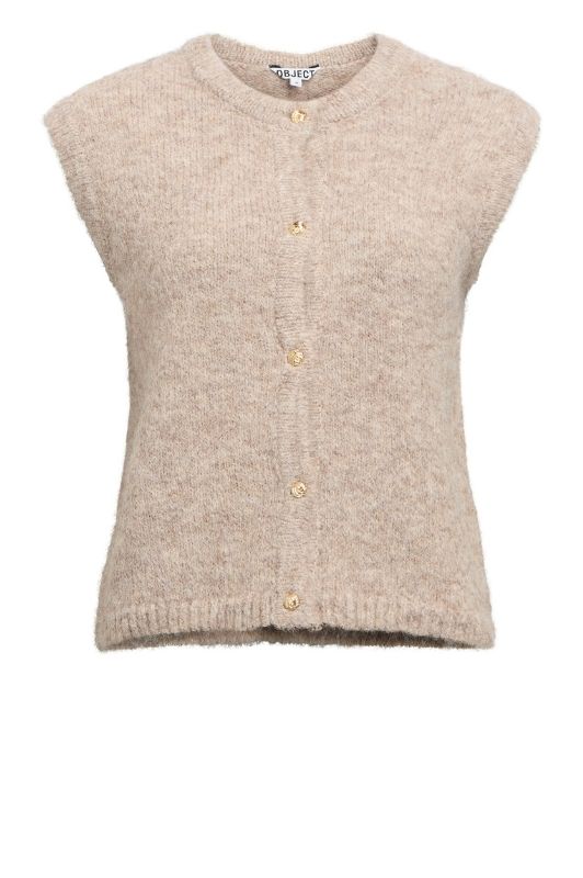 Object Saggia strikvest sandfarvet med guld-look knapper