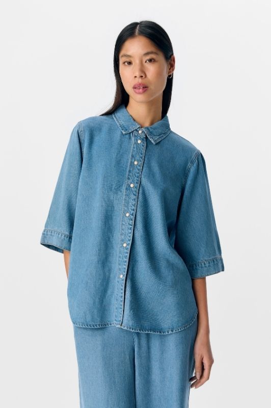 Object Frame light blue denimskjorte med korte ærmer