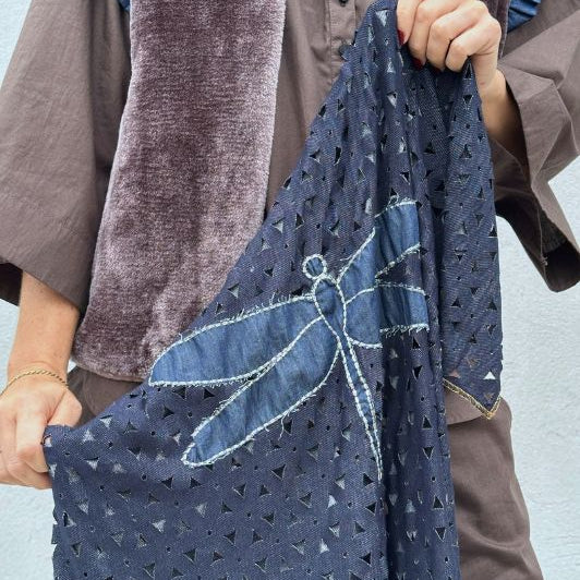 Gaspar Rome logo tørklæde - denim tørklæde med broderi