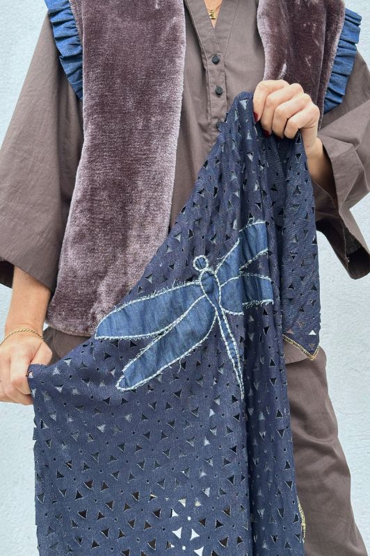 Gaspar Rome logo tørklæde - denim tørklæde med broderi