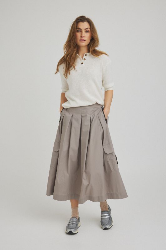 Luxzuz Malle skirt I Lang lys grå cargo nederdel med lommer I Dresslab