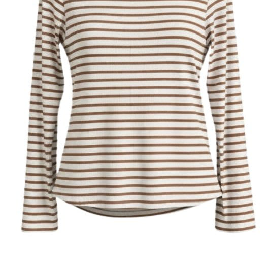 OM-HU Bisma bluse | Langærmet t-shirt strib hvid med brun I Dresslab